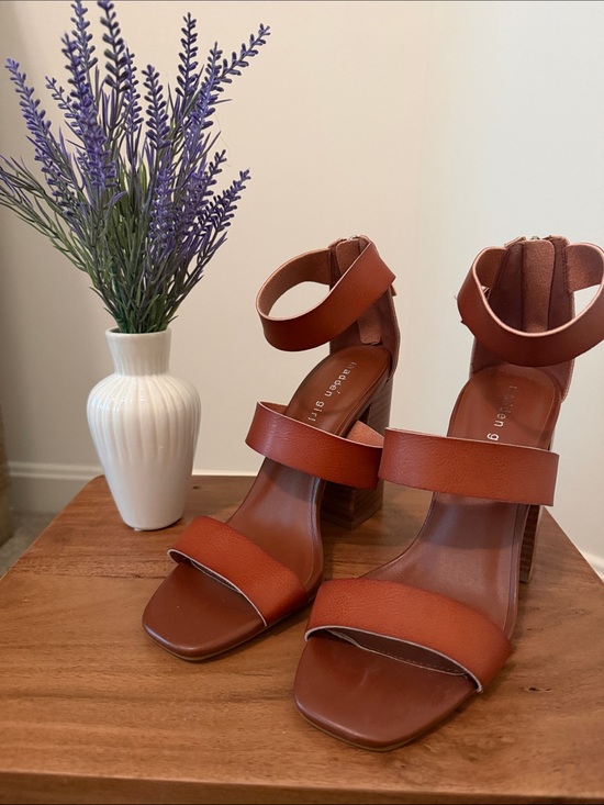 Madden Girl Shoes - Madden Girl Tan Brown Block Heel Ankle-Strap Sandals